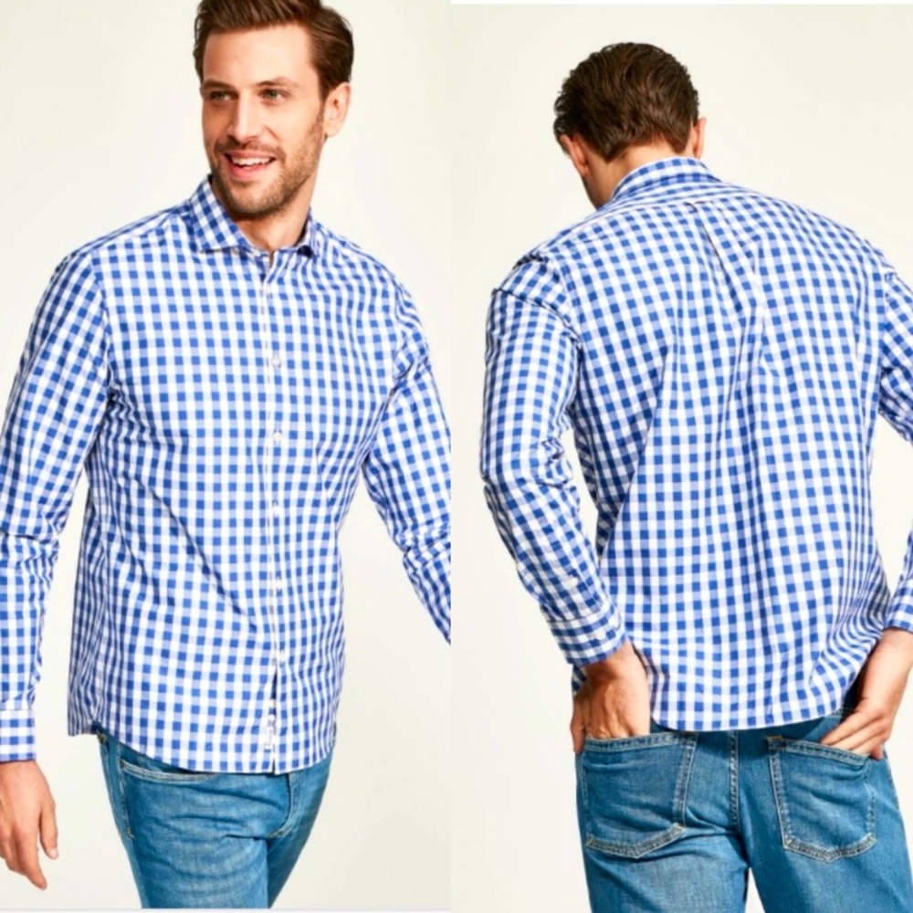 Faconnable Blue and White Gingham Shirt